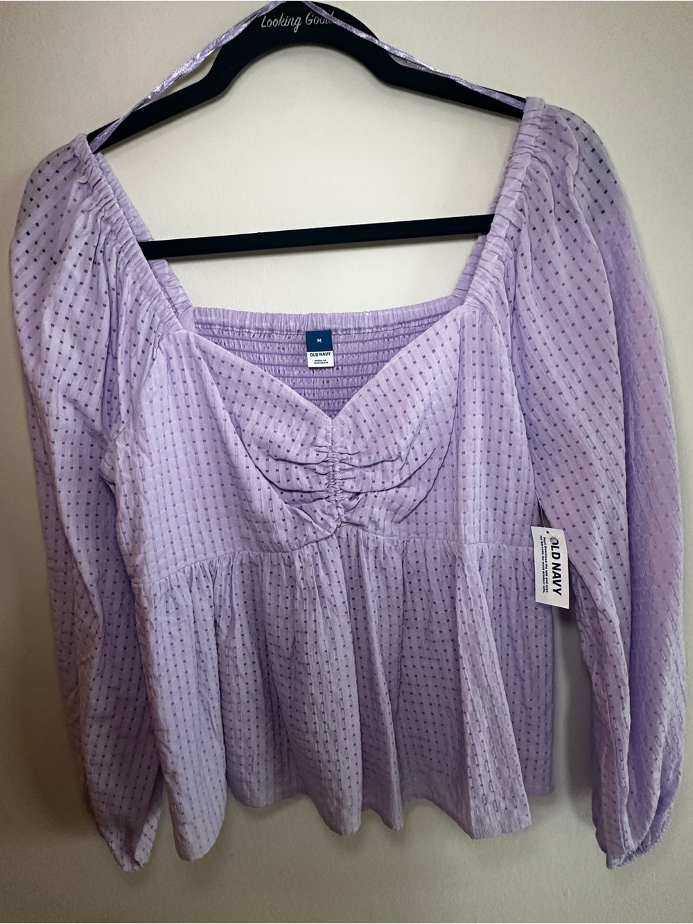 Old Navy Lavender Peasant Blouse with Subtle Dot Texture